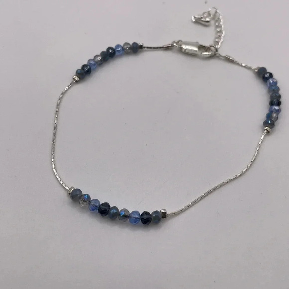 #120 silver tone blue crystals bracelet/anklelet 8”-10” - Picture 2 of 5